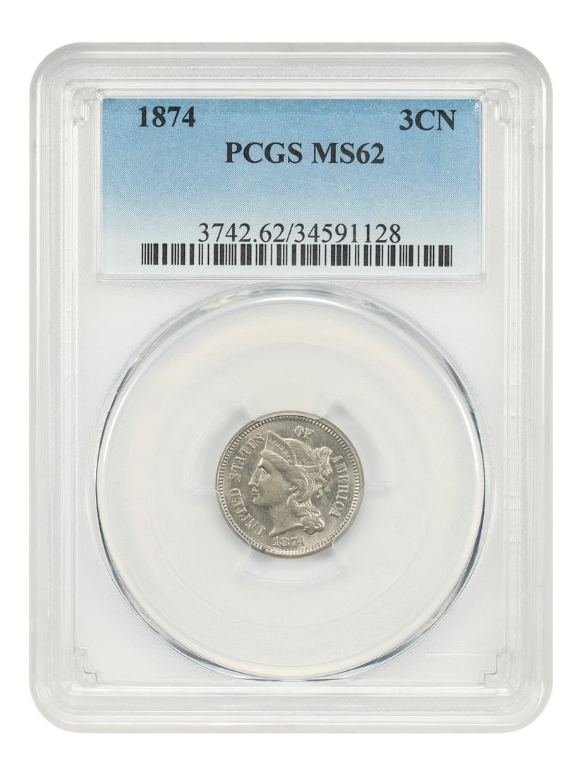 PCGS MS62 1874 Three Cent Nickel Coin Certified (1 of 4)