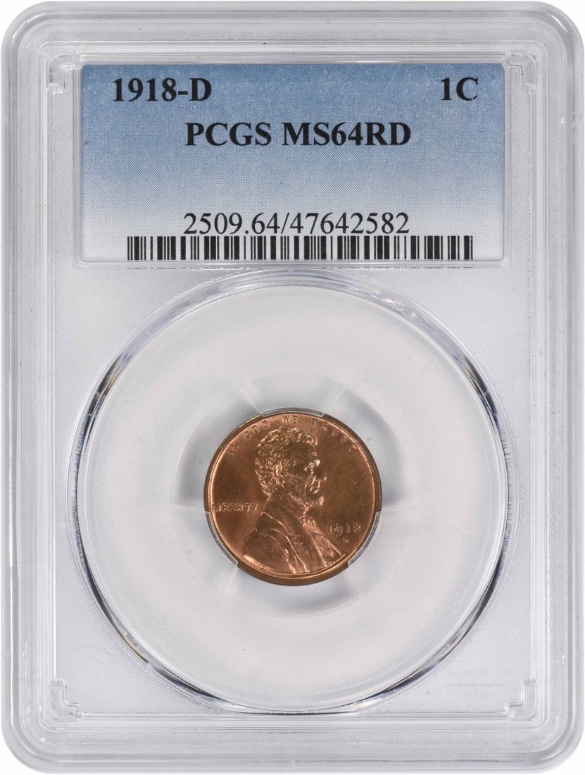 1918-D Lincoln Cent MS64RD Uncirculated PCGS Certification (1 of 4)