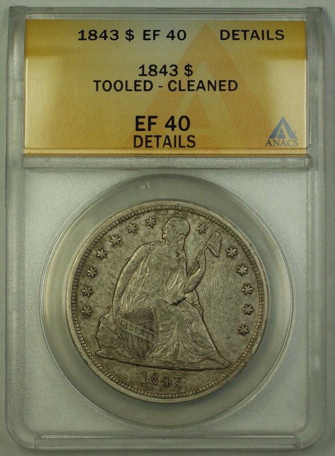 1843 Seated Liberty Silver Dollar $1 ANACS EF-40 Certified (1 of 2)