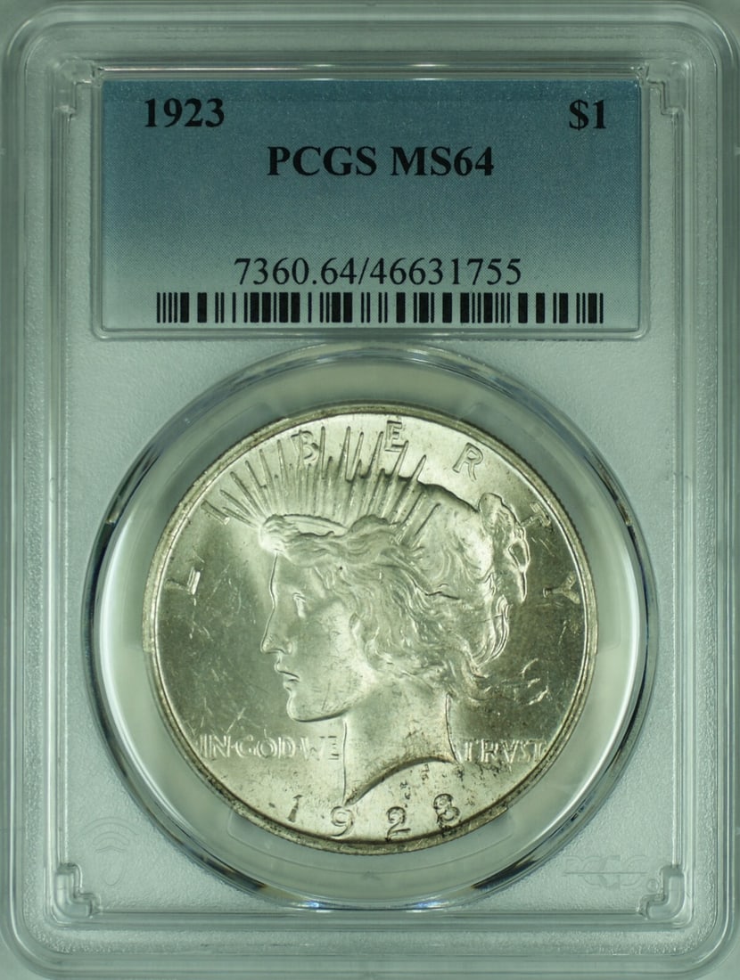 1923 Peace Silver Dollar Uncirculated PCGS MS 64 Coin (1 of 2)