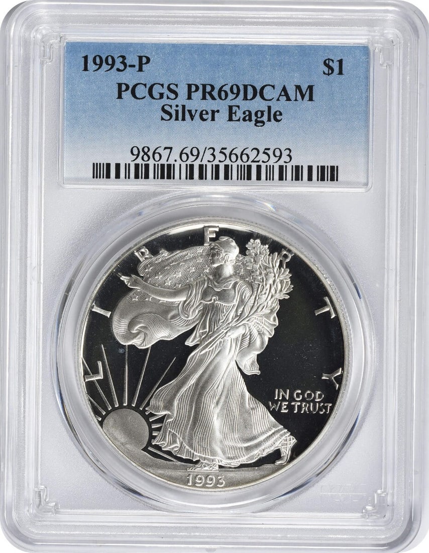 1993-P American Silver Eagle PR69DCAM 1 oz Silver Coin by PCGS (1 of 2)