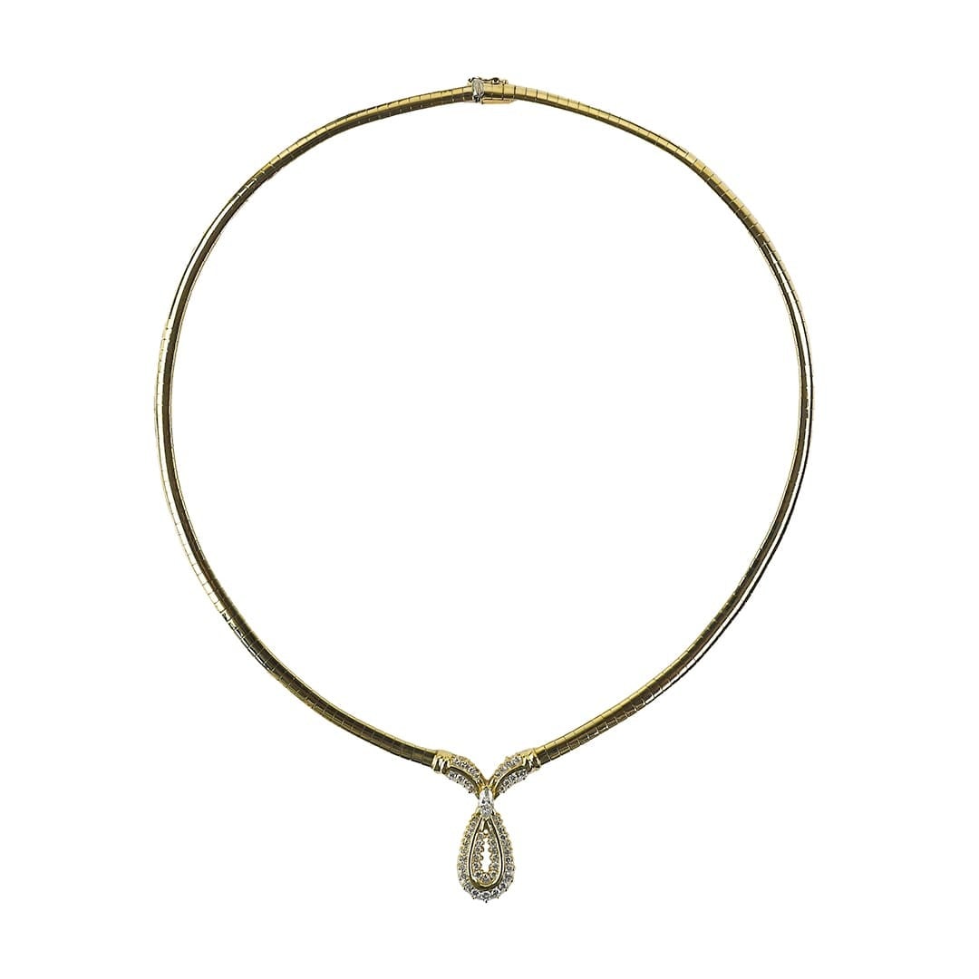 14K Yellow Gold Omega Link Pendant Necklace with 0.63ct Marquise Diamond: 14K Yellow Gold Omega Link Pendant Necklace with 0.63ct Marquise Diamond This exquisite 14K Yellow Gold Omega Link Diamond Pendant Necklace features a stunning marquise diamond centerpiece, weighing 0