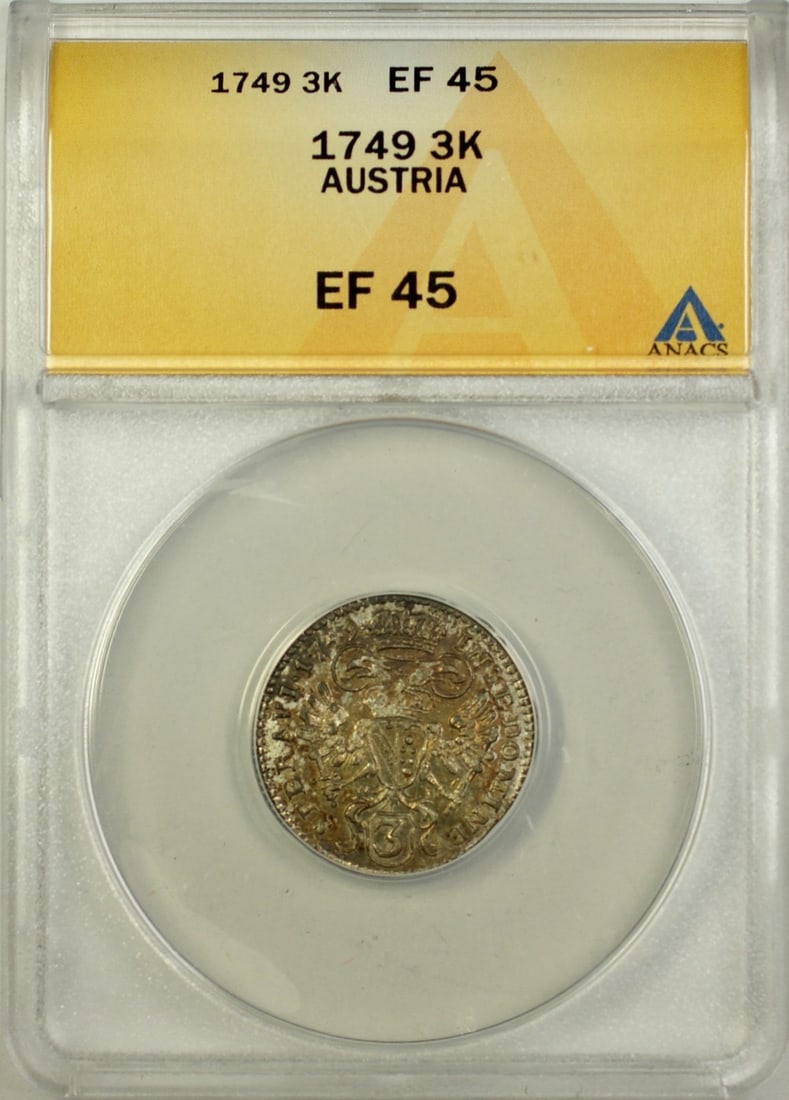 1749 Austria 3 Kreuzer Billon Coin Certified ANACS EF 45 (1 of 2)