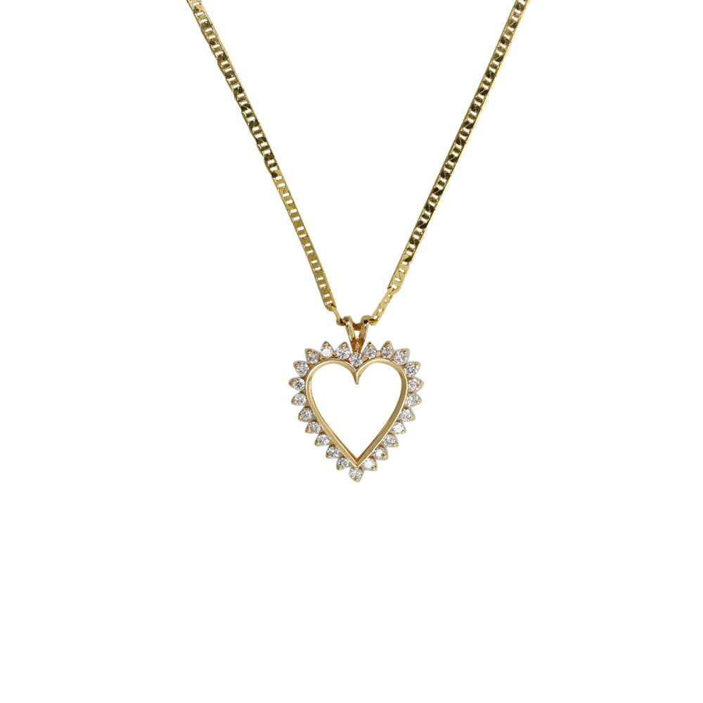 14K Yellow Gold Heart Pendant Necklace with 0.75ct Diamond (1 of 8)