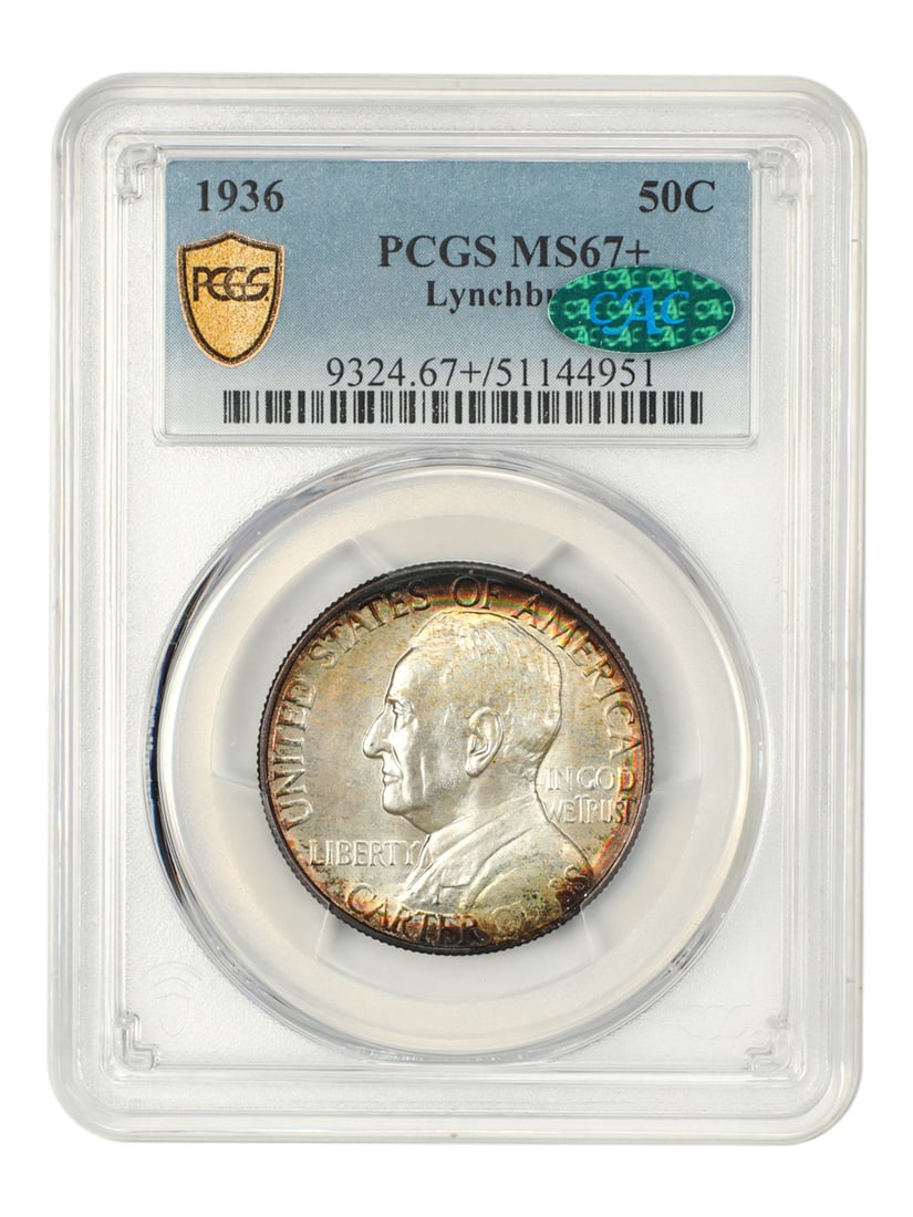 Lynchburg 1936 Half Dollar PCGS CAC MS67 Plus Classic Silver Commemorative Coin: Lynchburg 1936 Half Dollar PCGS CAC MS67 Plus Classic Silver Commemorative Coin This 1936 50C Lynchburg Classic Silver Commemorative coin was issued to celebrate the 150th charter anniversary of the C
