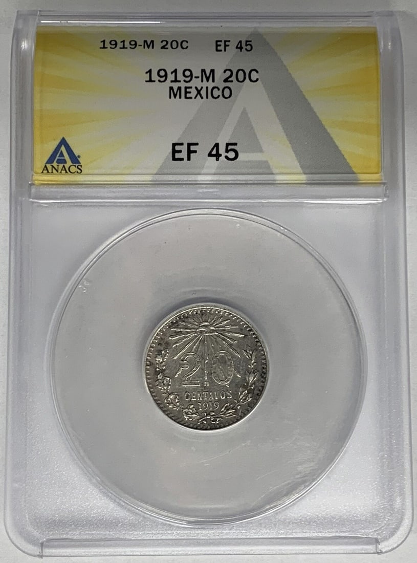 1919-M Mexico 20 Centavos Coin ANACS XF 45 Certified (1 of 2)