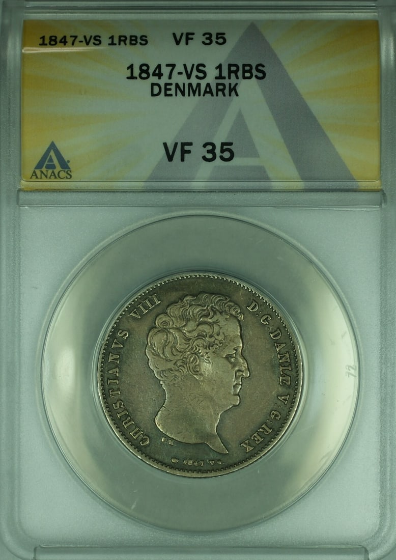 1847 Denmark Rigsbankdaler Silver Coin King Christian VIII ANACS VF35 (1 of 2)