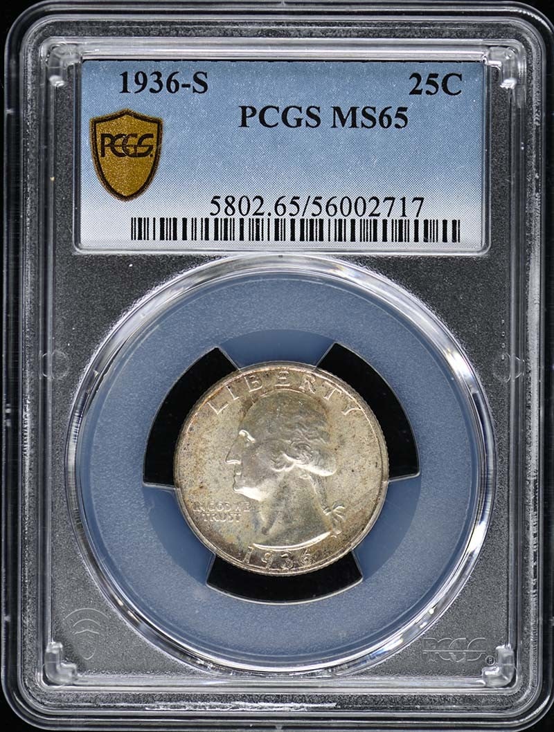 1936-S Washington Quarter PCGS MS65 Uncirculated San Francisco Mint: 1936-S Washington Quarter PCGS MS65 Uncirculated San Francisco Mint This 1936-S Washington Quarter is graded MS65 by PCGS, ensuring its top-tier quality and preservation. Struck at the San Francisco m
