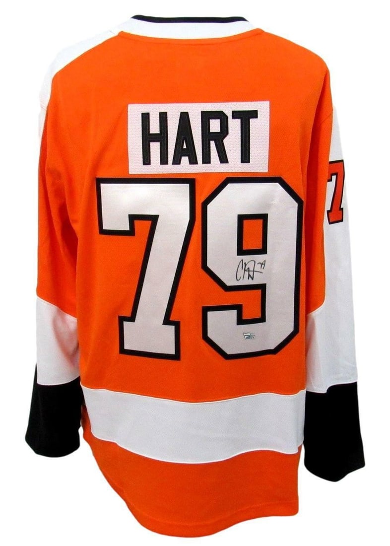 Carter Hart Autographed Philadelphia Flyers Jersey Fanatics Authentic: Carter Hart Autographed Philadelphia Flyers Jersey Fanatics Authentic This is a Carter Hart signed Philadelphia Flyers hockey jersey, featuring a vibrant orange color and size Large. The jersey has be