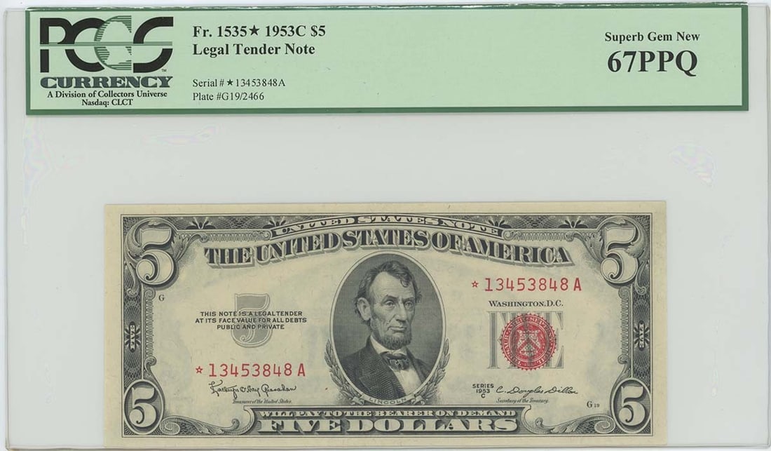 1953 $5 Legal Tender Note FR#1535* PCGS 67 PPQ Superb Gem (1 of 2)