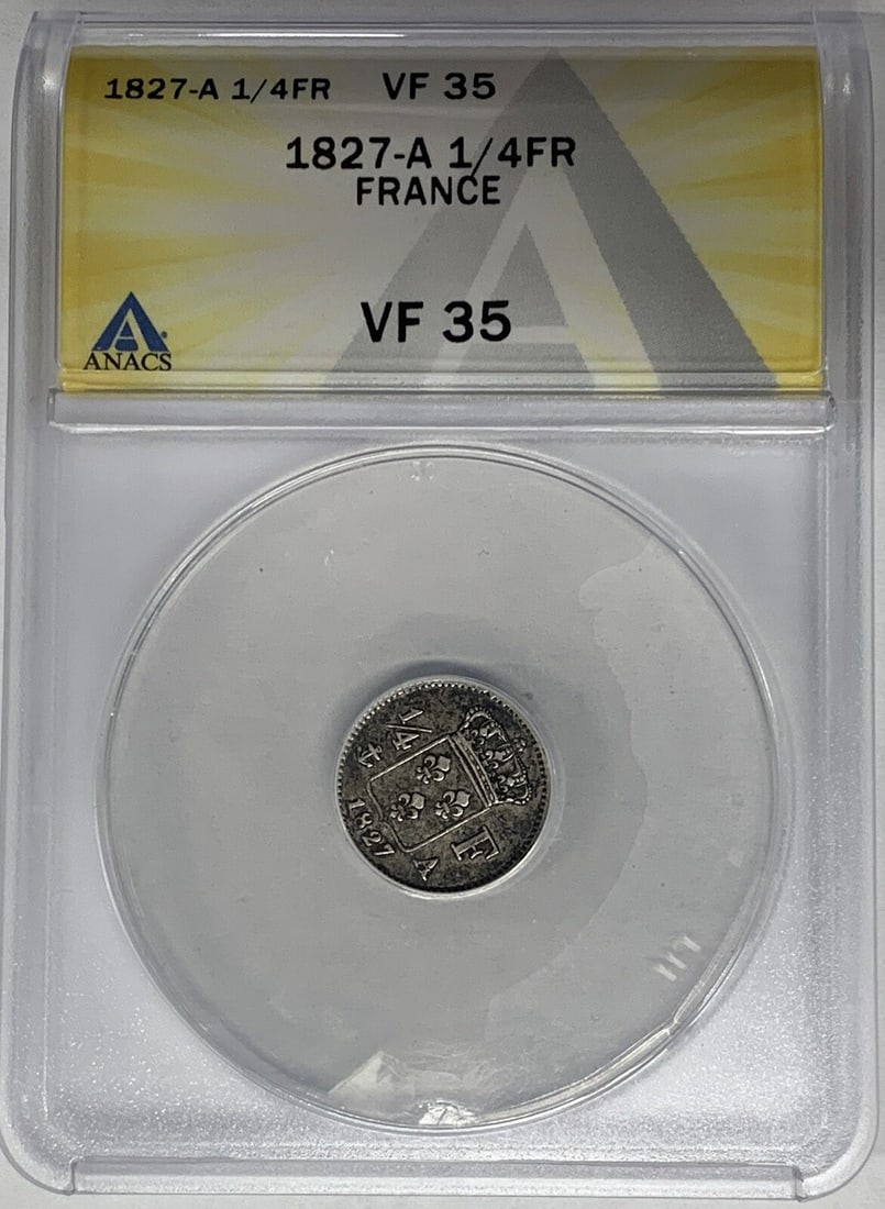 1827 France 1/4 Franc Silver Coin ANACS VF 35 (1 of 2)