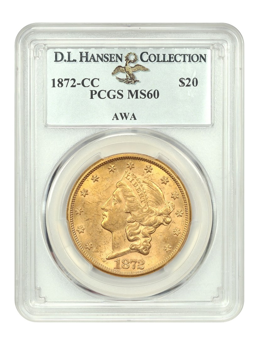 1872-CC $20 Liberty Head Coin PCGS MS60 Uncirculated Gold: 1872-CC $20 Liberty Head Coin PCGS MS60 Uncirculated Gold This 1872-CC $20 Liberty Head coin is certified by PCGS with a grade of MS60, making it an uncirculated example of this key low mintage Carson