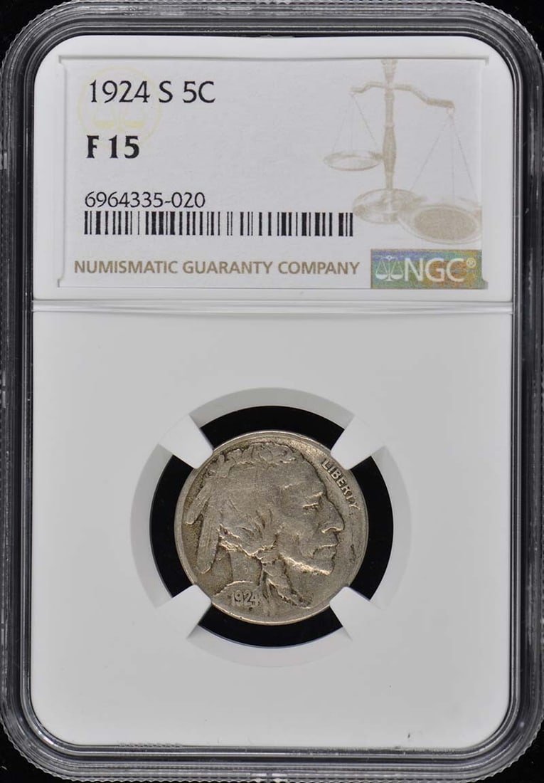 1924-S Buffalo Nickel NGC F15 Certified San Francisco Coin (1 of 4)