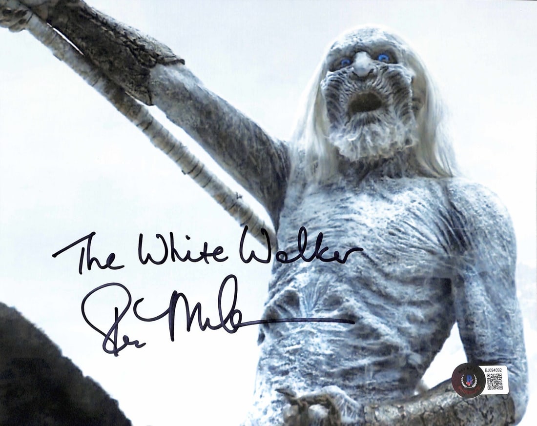 Ross Mullan Signed 8x10 White Walker Photo BAS Certified GOT: Ross Mullan Signed 8x10 White Walker Photo BAS Certified GOT This is an original 8x10 photograph featuring Ross Mullan as the White Walker from Game of Thrones, personally signed by the actor in black