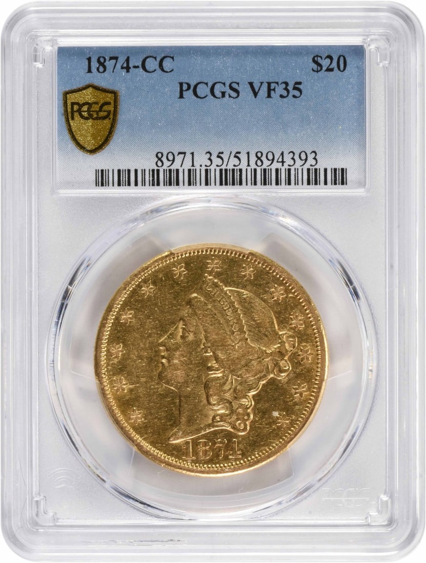 1874-CC $20 Gold Liberty Head Coin VF35 PCGS Certified (1 of 4)