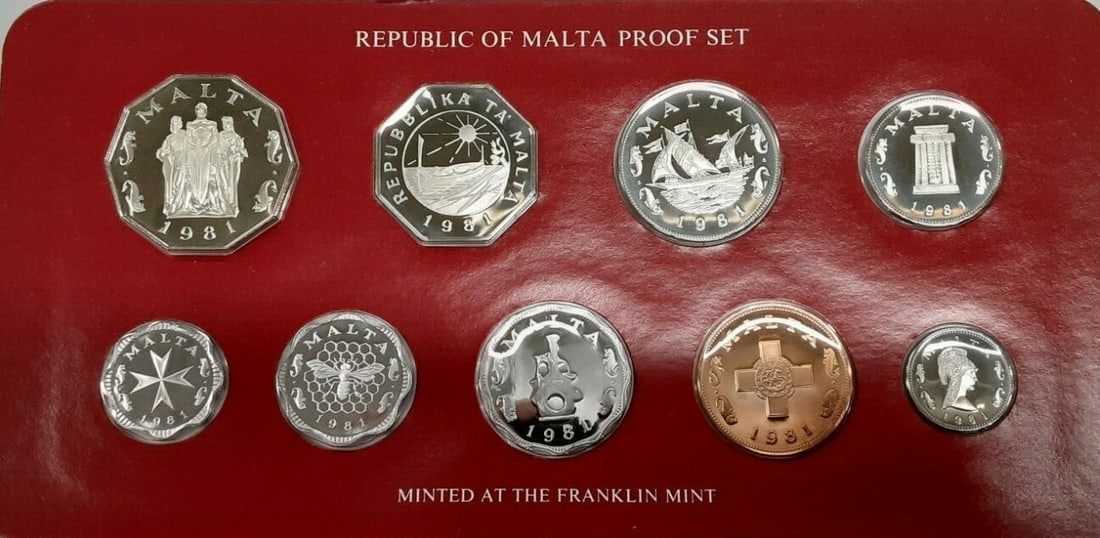 1981 Malta Proof Set 9 Gem Coins Franklin Mint with COA (1 of 4)