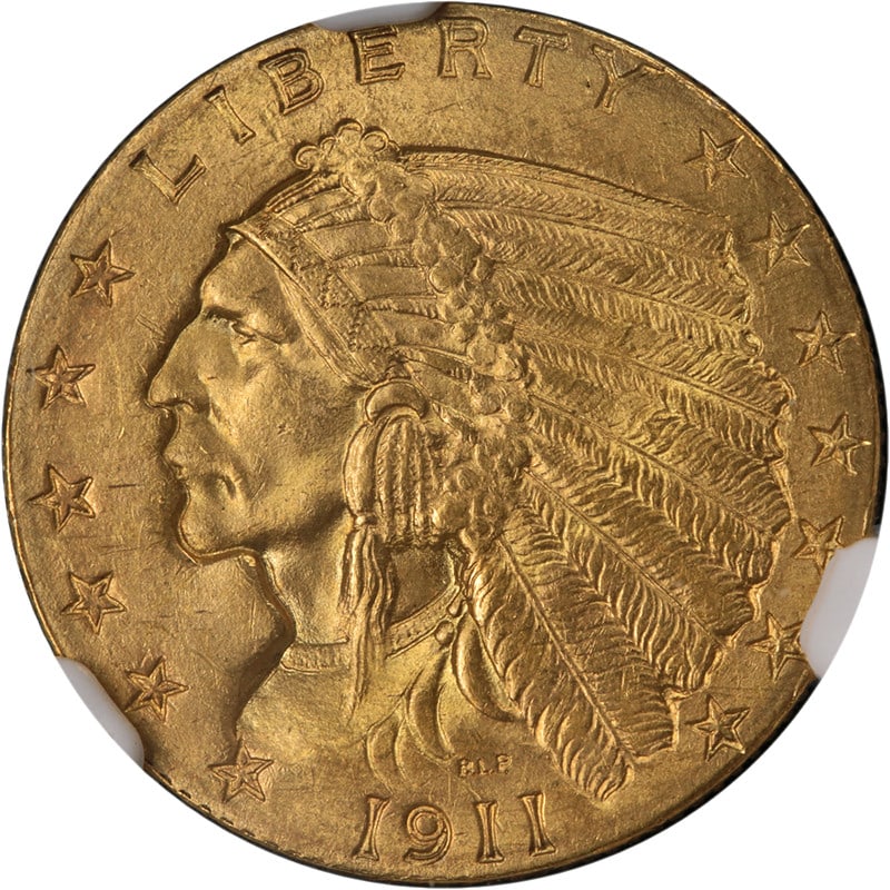 1911-P Indian Gold $2.50 NGC MS64 Coin with Strong Strike (1 of 4)