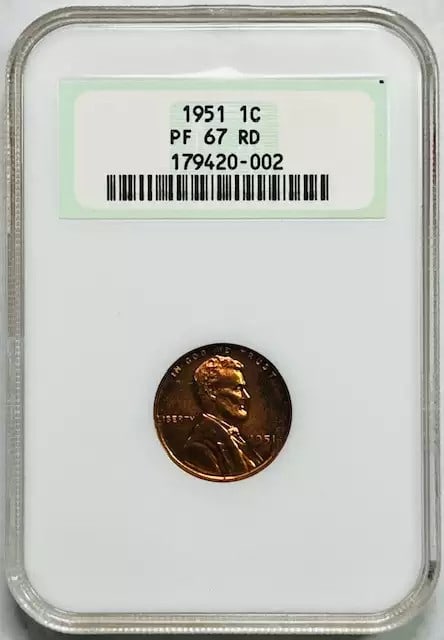 1951 Lincoln Cent NGC PF67 Proof Red Copper Uncirculated (1 of 2)