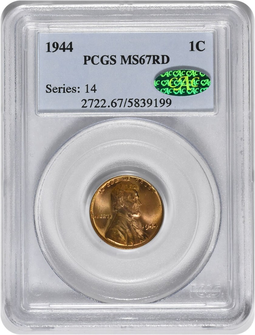 1944 Lincoln Cent MS67RD PCGS CAC Exceptional Quality (1 of 2)
