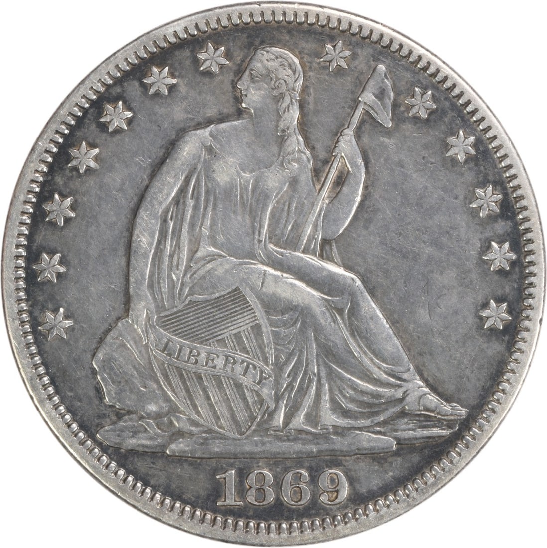 1869 Liberty Seated Half Dollar 90% Silver Uncertified (1 of 2)