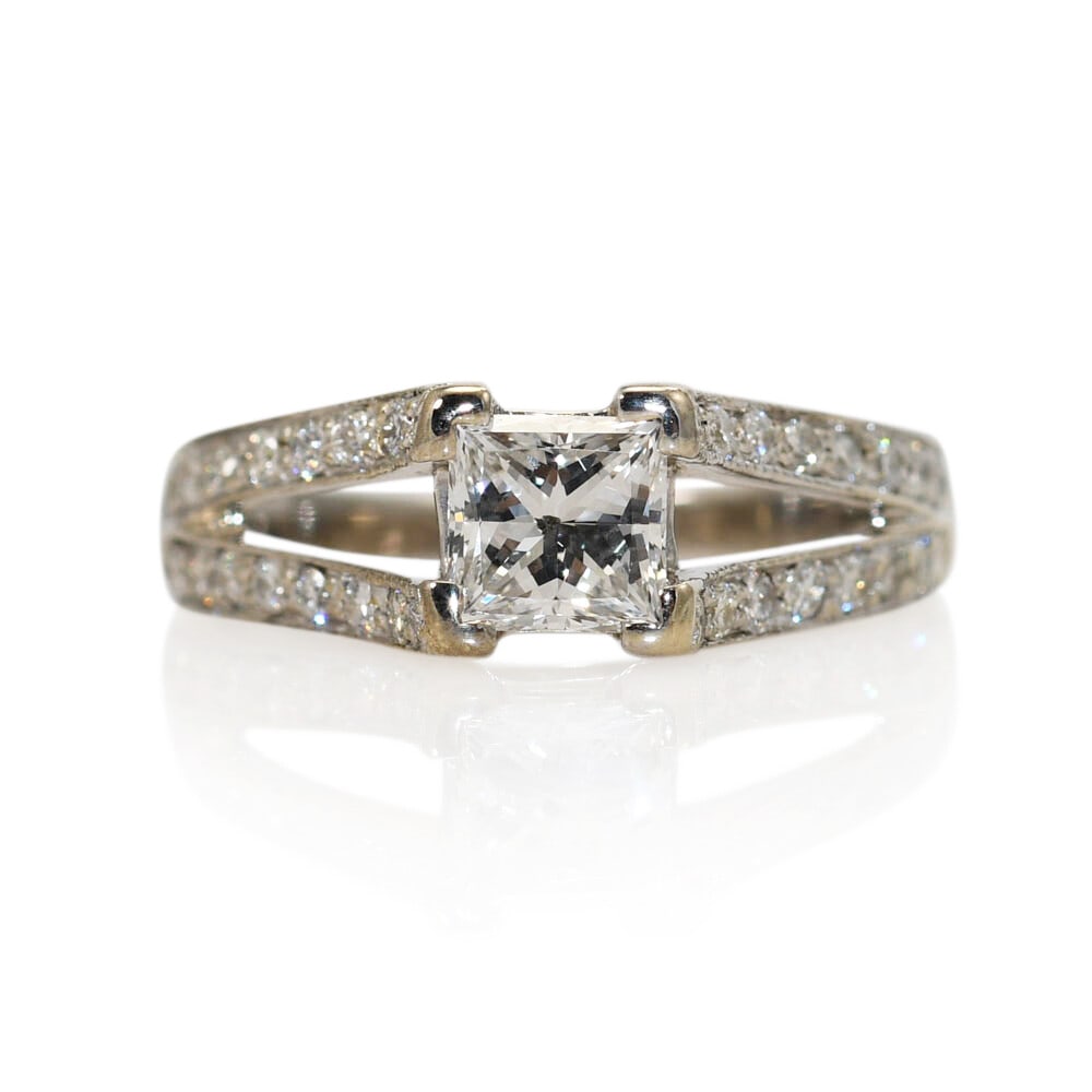 14K White Gold Princess Cut Diamond Engagement Ring 1.20ct G-H I1 (1 of 6)