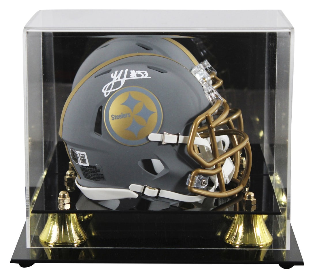 Pittsburgh Steelers Jack Sawyer Signed Mini Helmet with Display Case BAS: Pittsburgh Steelers Jack Sawyer Signed Mini Helmet with Display Case BAS This Pittsburgh Steelers mini helmet features a striking slate speed design and is personally signed by player Jack Sawyer. The