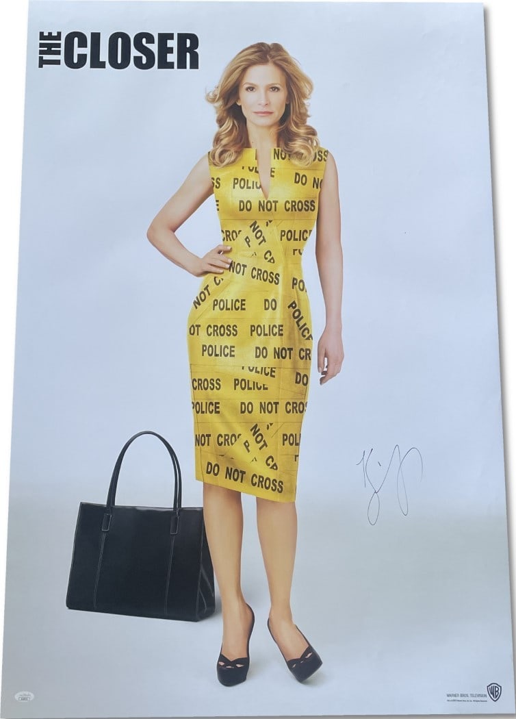 Kyra Sedgwick Autographed 27x40 Original The Closer Poster JSA Certified: Kyra Sedgwick Autographed 27x40 Original The Closer Poster JSA Certified This original 27x40 poster of "The Closer" features the signature of Kyra Sedgwick, adding a personal touch to this collectible