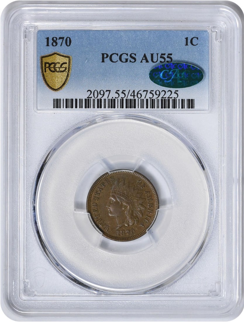 1870 Indian Head Cent AU55 PCGS CAC Copper Coin (1 of 4)