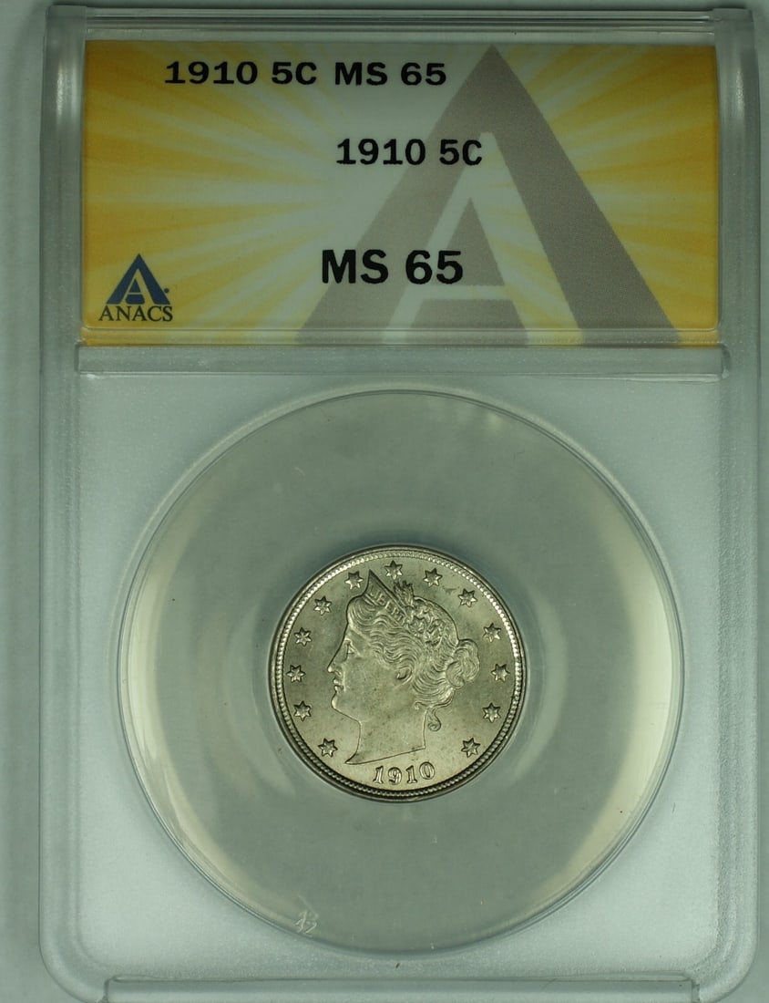1910 Liberty V Nickel 5C ANACS MS 65 Uncirculated Coin (1 of 2)