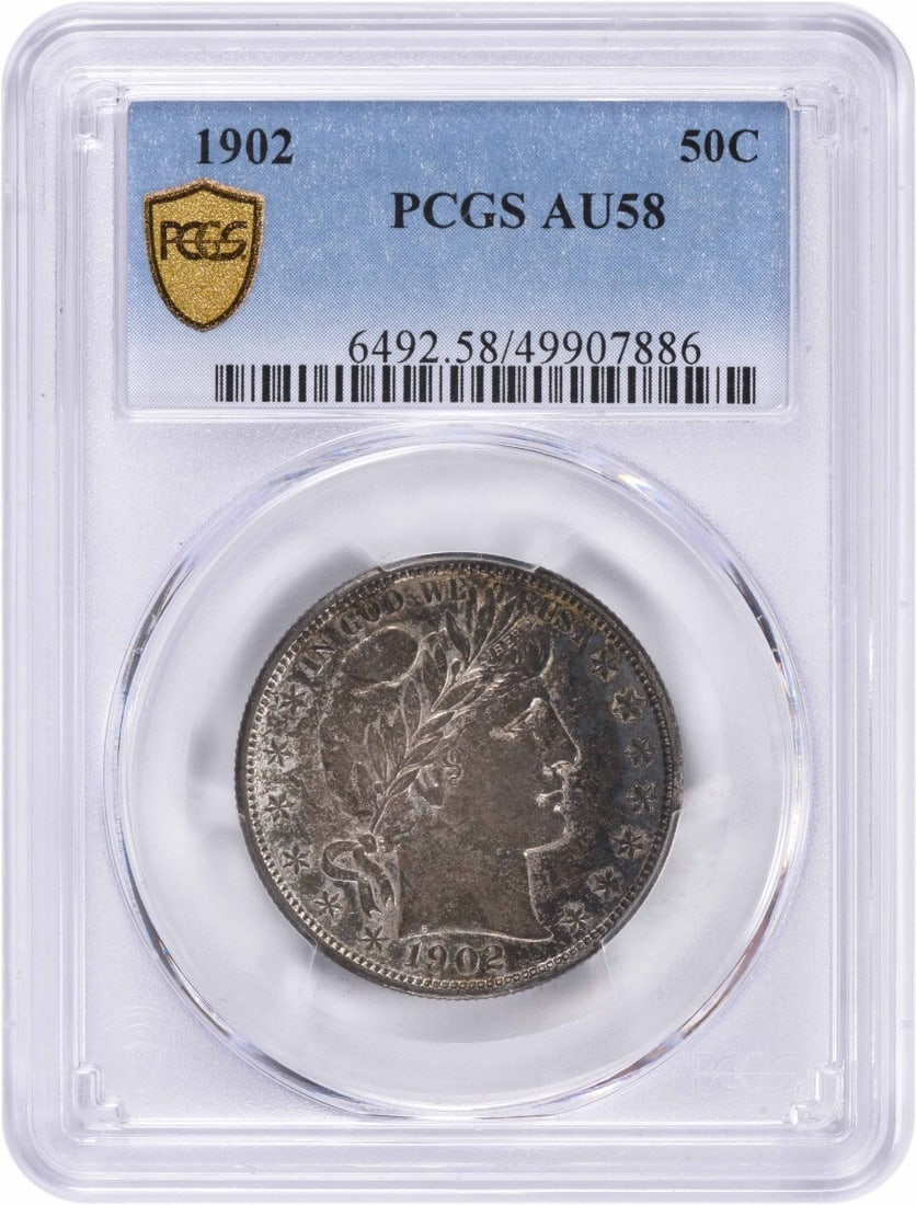 1902 Barber Half Dollar AU58 PCGS Certified 50C Silver Coin (1 of 2)
