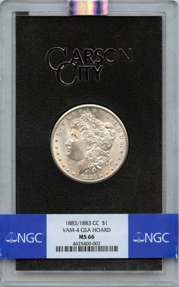 1883 Morgan Dollar VAM-4 GSA Hoard NGC MS66 Uncirculated: 1883 Morgan Dollar VAM-4 GSA Hoard NGC MS66 Uncirculated This 1883 Morgan Dollar, certified by NGC with a certification number of 4625400002, is a stunning example of American coinage. Graded MS66, th