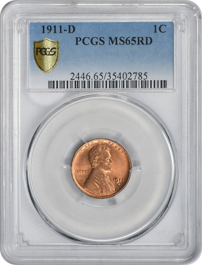 1911-D Lincoln Wheat Cent MS65RD PCGS Uncirculated Denver Mint: 1911-D Lincoln Wheat Cent MS65RD PCGS Uncirculated Denver Mint This 1911-D Lincoln Cent is graded MS65RD by PCGS, indicating it is in uncirculated condition with stunning red color. Minted in Denver,