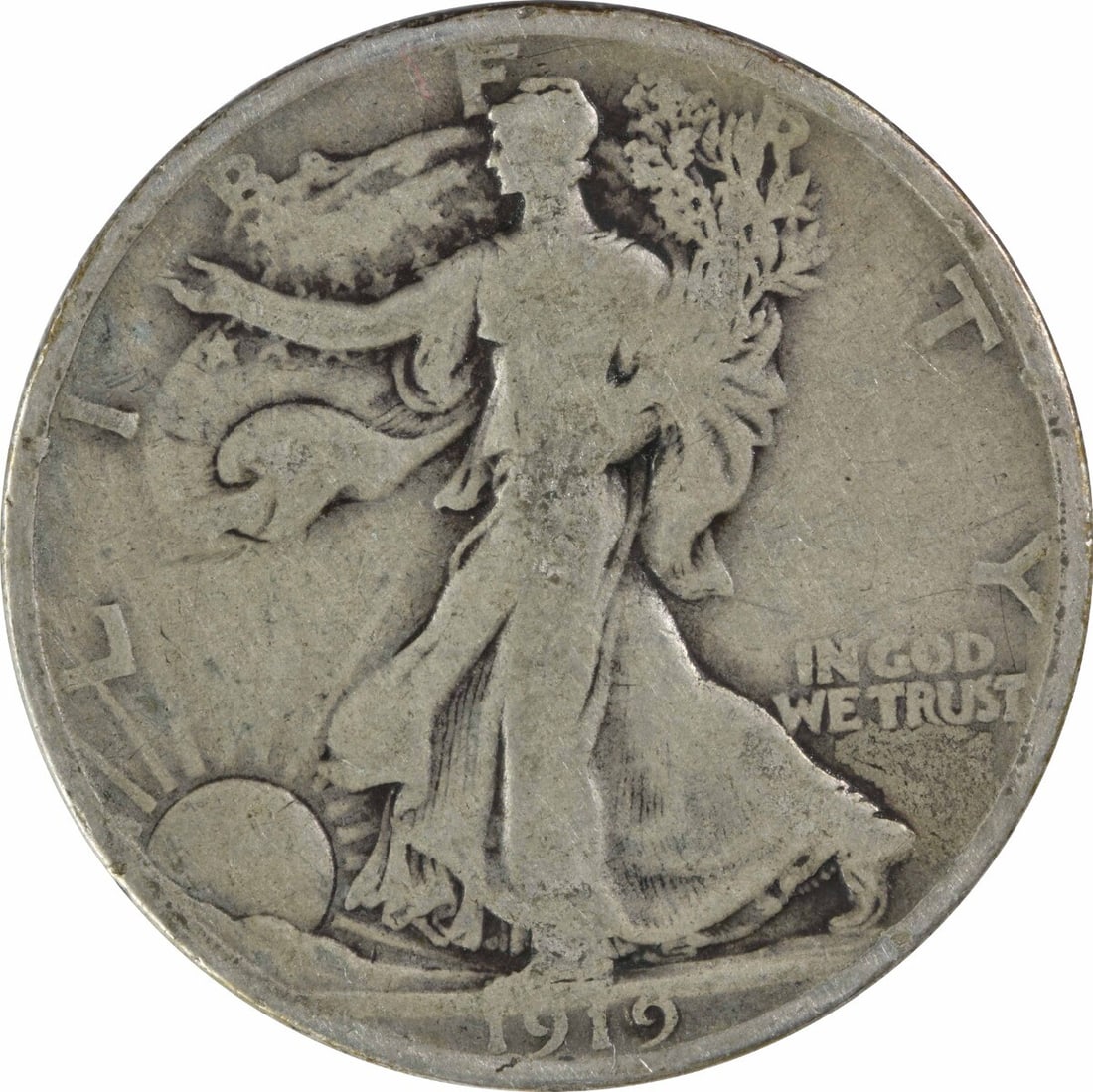 1919-D Walking Liberty Half Dollar 90% Silver Adolph Weinman Design: 1919-D Walking Liberty Half Dollar 90% Silver Adolph Weinman Design This 1919-D Walking Liberty Silver Half Dollar features a classic design by Adolph Alexander Weinman and is a notable piece for coll