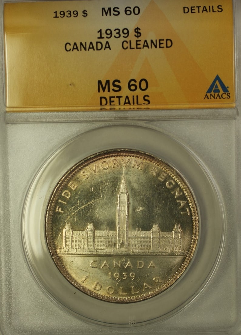 1939 Canada Silver $1 Coin ANACS MS-63 King George VI Parliament (1 of 2)