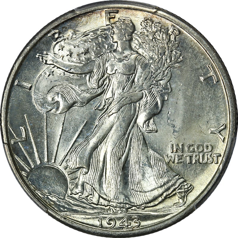 1943-D Walking Liberty Half Silver PCGS MS64 Uncirculated: 1943-D Walking Liberty Half Silver PCGS MS64 Uncirculated This 1943-D Walking Liberty Half showcases impressive eye appeal with brilliant luster and a remarkable strike. Featuring a beautiful color an
