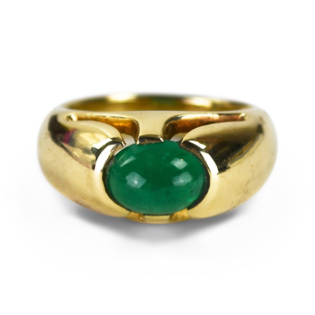14K Yellow Gold 3.00ct Natural Emerald Cabochon Cocktail Ring (1 of 8)