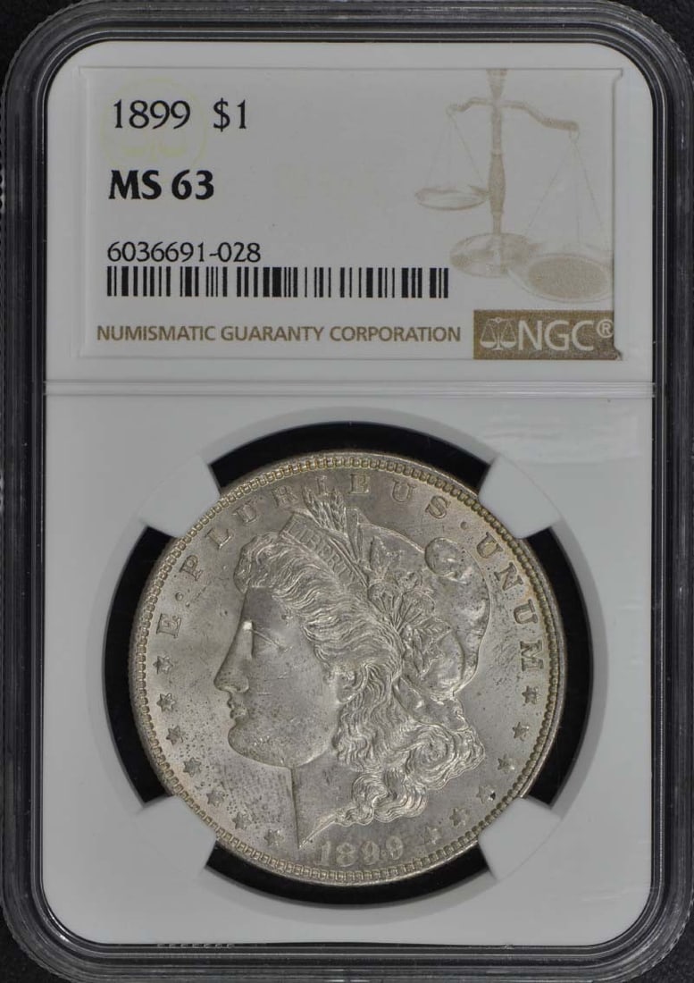 1899 Morgan Dollar NGC MS63 Uncirculated Philadelphia Mint: 1899 Morgan Dollar NGC MS63 Uncirculated Philadelphia Mint This 1899 Morgan Dollar is a remarkable piece of American numismatic history, graded MS63 by NGC. Struck in Philadelphia, this uncirculated c