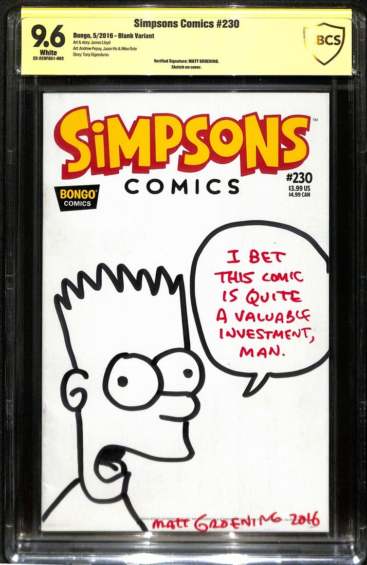 Matt Groening Signed The Simpsons Comic 1st Edition Blank Cover Variant (1 of 1)