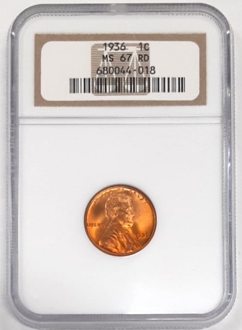 1936 NGC MS-67 Red Lincoln Wheat Cent Bronze Coin (1 of 4)