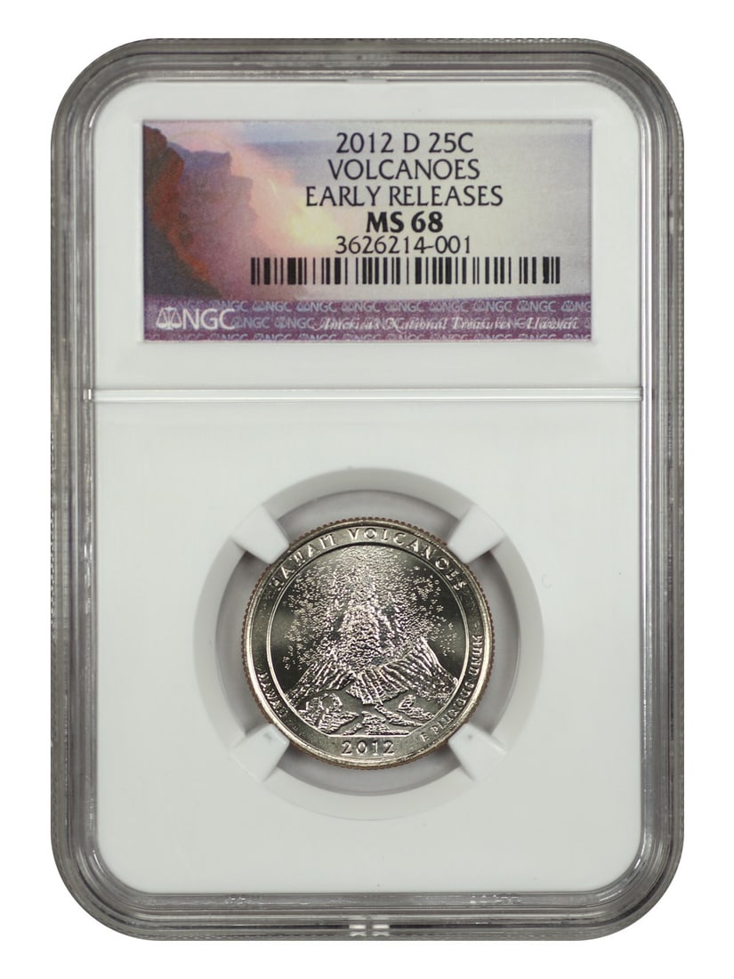 2012-D 25C Hawaii Volcanoes Quarter NGC MS68 Type 1 Uncirculated: 2012-D 25C Hawaii Volcanoes Quarter NGC MS68 Type 1 Uncirculated This 2012-D 25C Hawaii Volcanoes National Park coin is a remarkable addition to any collection. Graded MS68 by NGC, it is certified as