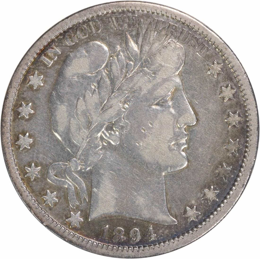 VF 1894-O Barber Half Dollar 90 Percent Silver Circulated Uncertified Coin: VF 1894-O Barber Half Dollar 90 Percent Silver Circulated Uncertified Coin This is an 1894-O Barber Half Dollar coin from the United States, minted in New Orleans. The coin is circulated and in Very F