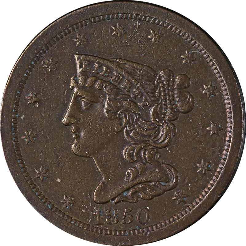 1850 Half Cent XF Copper Coin C-1 R.2 with Eye Appeal (1 of 2)