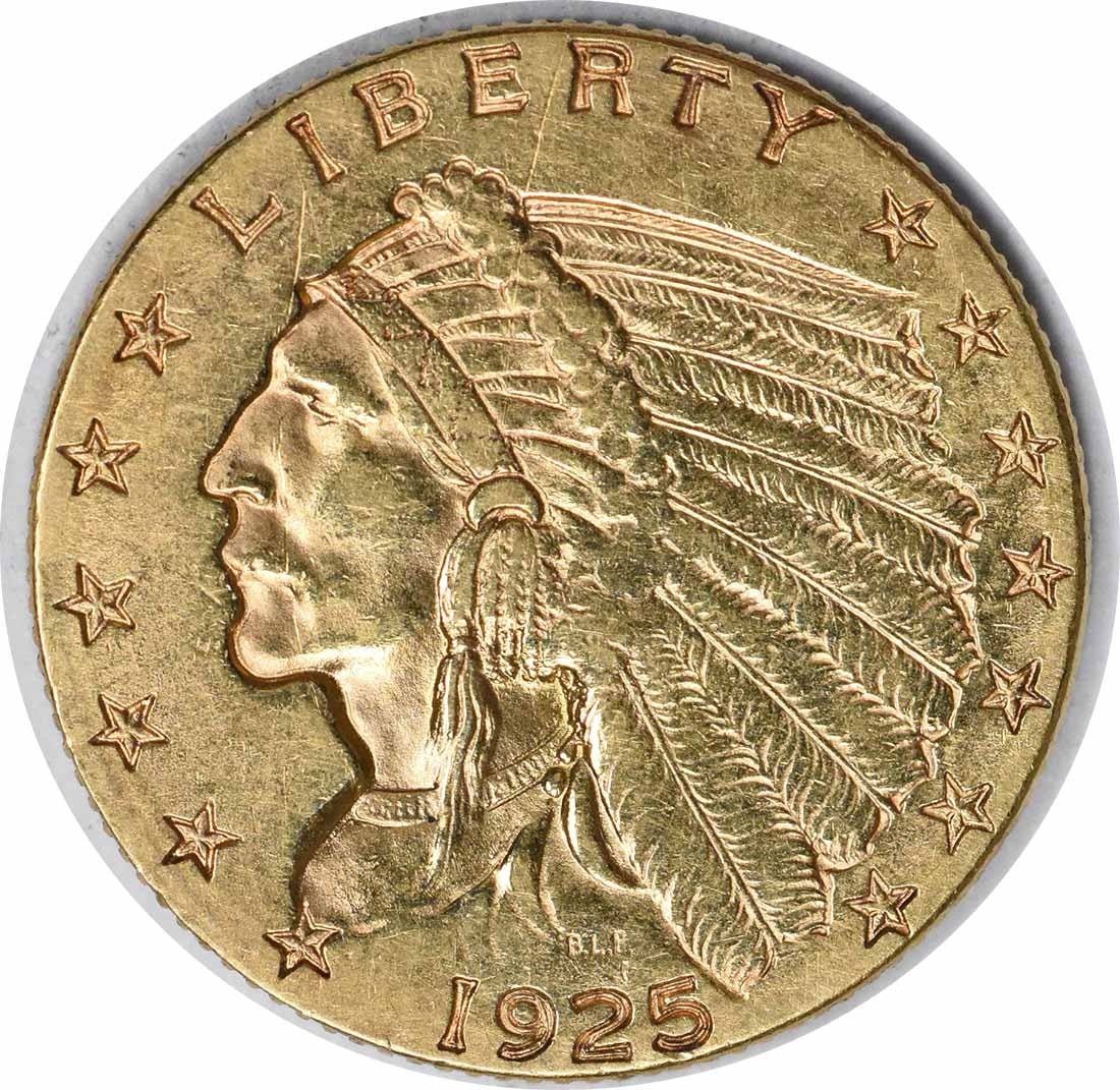 1925-D Gold Indian $2.50 Coin by Bela Lyon Pratt AU Uncertified: 1925-D Gold Indian $2.50 Coin by Bela Lyon Pratt AU Uncertified This 1925-D $2.50 Gold Indian coin is a stunning piece of numismatic history. It features a design by Bela Lyon Pratt and is made of 90%