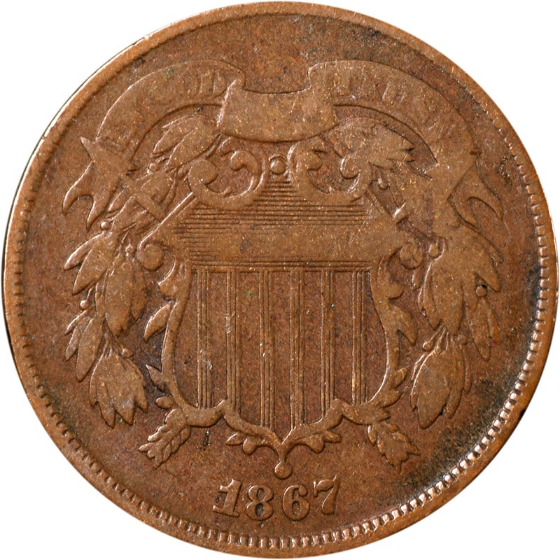 1867 Two Cent Piece Copper Doubled Die Obverse (1 of 2)