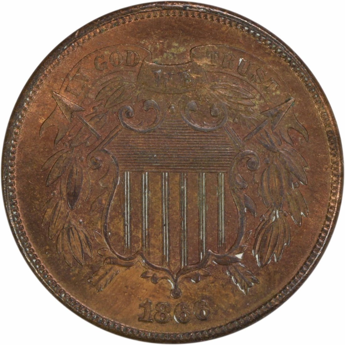 1866 Two Cent Piece Uncertified Choice BU Copper Coin (1 of 2)