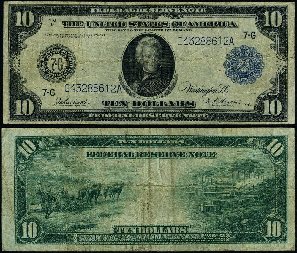 1914 $10 Chicago Federal Reserve Note FR. 930 Fine Plus (1 of 3)