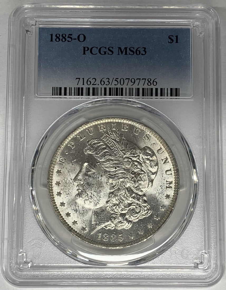 1885-O Morgan Silver Dollar Coin PCGS MS 63 Uncirculated (1 of 2)