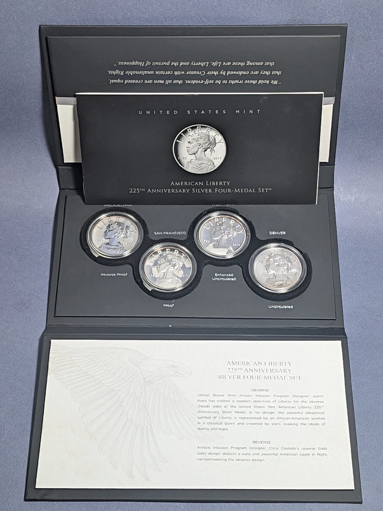 Set of Four 2017 Silver American Liberty 225th Anniversary Medals with OGP and COA (1 of 9)