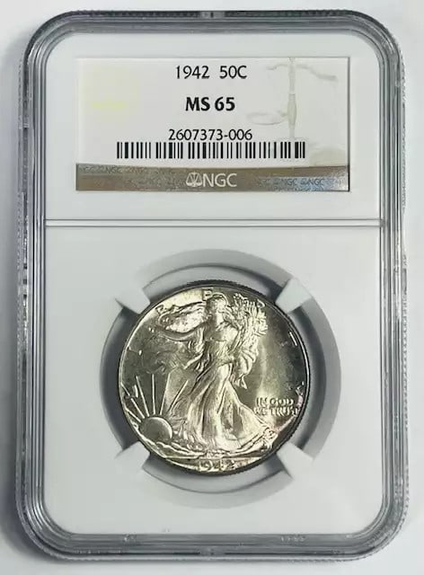 1942 Walking Liberty Half Dollar NGC MS 65 Silver Coin (1 of 2)