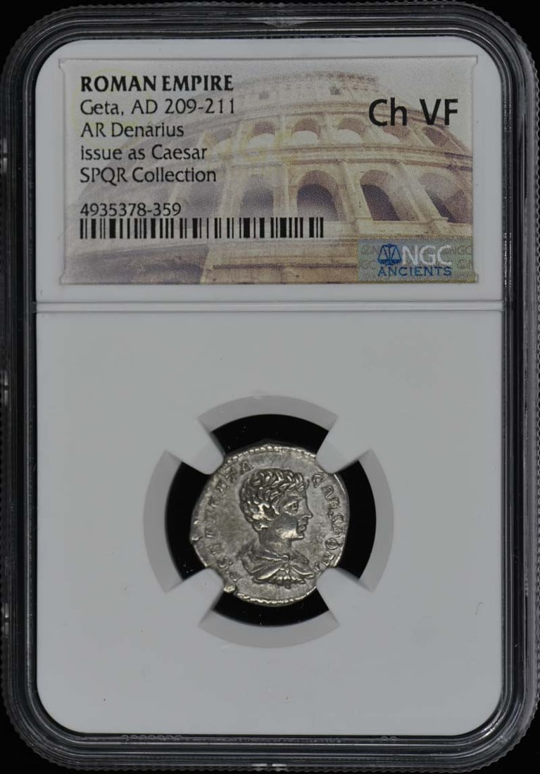 Geta AD 209-211 Roman Empire AR Denarius NGC VF30 Certified Coin (1 of 2)